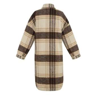 SeekMe Women's Plaid Brushed Wool Shacket Flap Pocket Lapel Button Down Long Shirt Jacket(0461-Brown-S-QB)