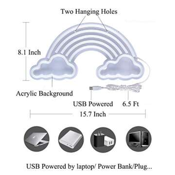 Rainbow Neon Signs for Bedroom Hanging/Standing Led Wall Decor Acrylic Handmade Advertising Sign Night Light for Home Bar Beer Window Shop Room Pub Decoration Operated by USB