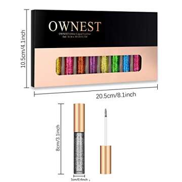 Ownest 10 Colors Liquid Glitter Eyeliner, Metallic Shimmer Glitter Eyeshadow, Long Lasting Waterproo...