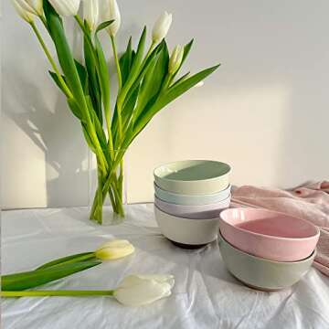 Mora Ceramic Small Dessert Bowls - 16oz, Set of 6 - Microwave, Oven and Dishwasher Safe, For Rice, Ice Cream, Soup, Snacks, Cereal, Chili, Side Dishes etc - Microwavable Kitchen Bowl, Assorted Colors