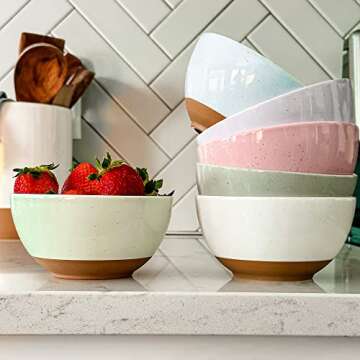 Mora Ceramic Small Dessert Bowls - 16oz, Set of 6 - Microwave, Oven and Dishwasher Safe, For Rice, Ice Cream, Soup, Snacks, Cereal, Chili, Side Dishes etc - Microwavable Kitchen Bowl, Assorted Colors