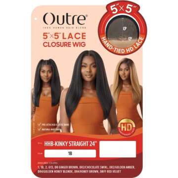 Outre - 5X5 Lace Closure Wig - Human Hair Blend - Kinky Straight 24" (JET BLACK 1)
