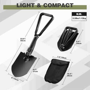 REDCAMP 23" Military Folding Camping Shovel w/Cover,Portable Shovel with High Manganese Steel, Tactical Entrenching Tool Tri-fold Handle Shovel for Camping Hiking Sand Mud Snow Beach, Black 2.5Lbs
