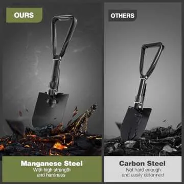 REDCAMP 23" Military Folding Camping Shovel w/Cover,Portable Shovel with High Manganese Steel, Tactical Entrenching Tool Tri-fold Handle Shovel for Camping Hiking Sand Mud Snow Beach, Black 2.5Lbs