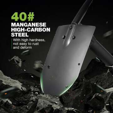 REDCAMP 23" Military Folding Camping Shovel w/Cover,Portable Shovel with High Manganese Steel, Tactical Entrenching Tool Tri-fold Handle Shovel for Camping Hiking Sand Mud Snow Beach, Black 2.5Lbs