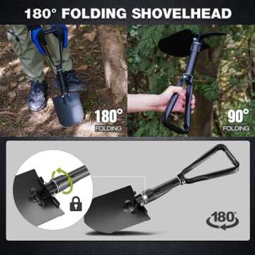 REDCAMP 23" Military Folding Camping Shovel w/Cover,Portable Shovel with High Manganese Steel, Tactical Entrenching Tool Tri-fold Handle Shovel for Camping Hiking Sand Mud Snow Beach, Black 2.5Lbs