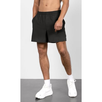 ODODOS Men's Athletic Shorts with Pockets 5" Quick Dry Lightweight Workout Gym Running Shorts, Black, Large