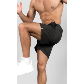 ODODOS Men's Athletic Shorts with Pockets 5" Quick Dry Lightweight Workout Gym Running Shorts, Black, Large