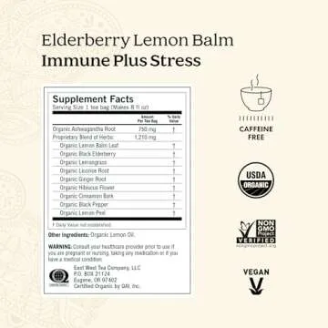 Yogi Organic Elderberry Lemon Balm Immune + Stress Herbal Tea, Caffeine Free, 16 Bags (Pack Of 6)