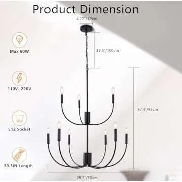 KMaiPem 9-Light Black Farmhouse Chandelier for Home