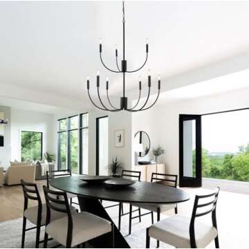 KMaiPem 9-Light Black Farmhouse Chandelier for Home
