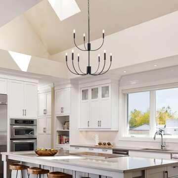 KMaiPem 9-Light Black Farmhouse Chandelier for Home