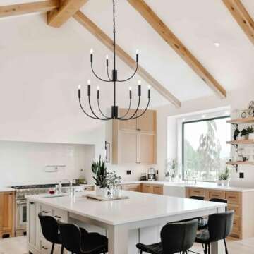 KMaiPem 9-Light Black Farmhouse Chandelier for Home