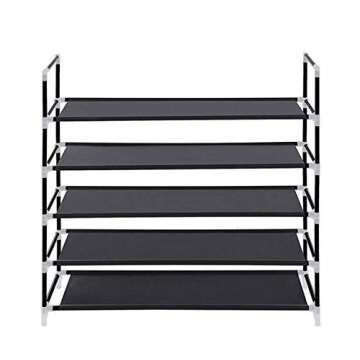 BNJPG Smart Shoe Organizer– 25 Pair Entryway Shoe Rack – Shoe Tower – 5-Tier Stackable Shoe Shelf – Waterproof Fabric – Durable Metal Pipes – Ideal Against Falling Over Piles of Shoes