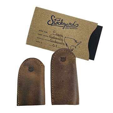 Hide & Drink, Set of 3 Pairs (6 Pieces) of Thimbles for Thumb & Index Finger, Finger Protector, Sewing Thimble, Hand Applique & EPP, Quilting, Full Grain Leather, Handmade, Bourbon Brown