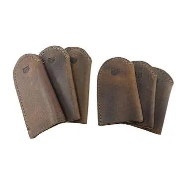 Hide & Drink, Set of 3 Pairs (6 Pieces) of Thimbles for Thumb & Index Finger, Finger Protector, Sewing Thimble, Hand Applique & EPP, Quilting, Full Grain Leather, Handmade, Bourbon Brown