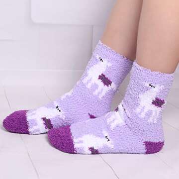 Cozy Plush Slipper Socks Women - 6 Colorful Fuzzy Pairs