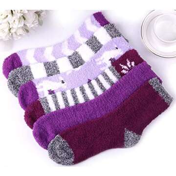 Cozy Plush Slipper Socks Women - 6 Colorful Fuzzy Pairs