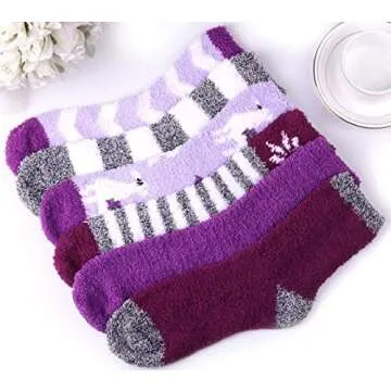 Cozy Plush Slipper Socks Women - 6 Colorful Fuzzy Pairs