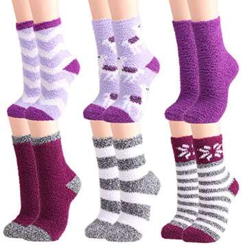 Cozy Plush Slipper Socks Women - 6 Colorful Fuzzy Pairs