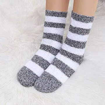 Cozy Plush Slipper Socks Women - 6 Colorful Fuzzy Pairs