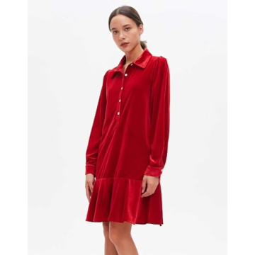 YEXPINE Fall Velvet Dress with Pockets and Ruffle Hem
