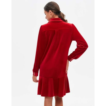 YEXPINE Fall Velvet Dress with Pockets and Ruffle Hem
