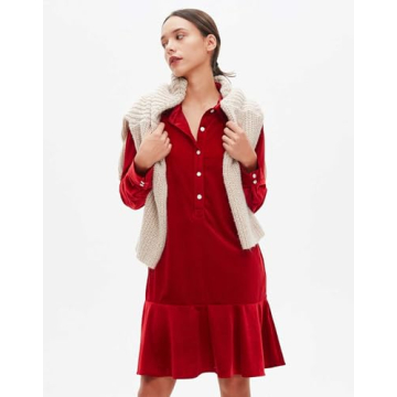 YEXPINE Fall Velvet Dress with Pockets and Ruffle Hem