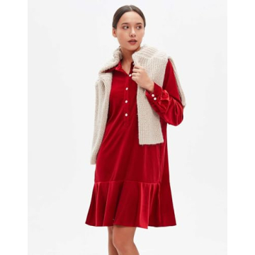 YEXPINE Fall Velvet Dress with Pockets and Ruffle Hem