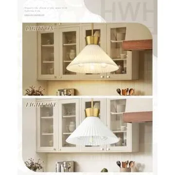Modern Pendant Light White and Gold, HWH Large Kitchen Island Light Fixtures 16 Inch, 3-Light Hanging Lighting for Dinning Room Schoolhouse, Frosted Striped Glass Shade, 5HZG98MIL-M BG