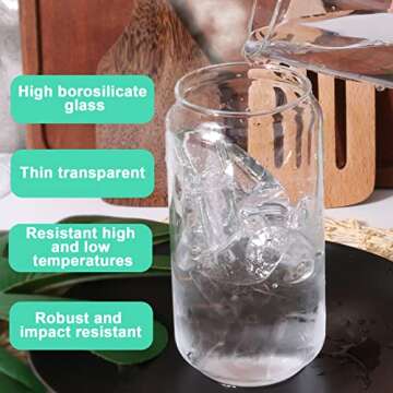 Beer Can Glass with Bamboo Lids and Straw 16 oz Drinking Glasses Can Tumbler Clear Glass Cups Reusable Beer Can Shaped High Borosilicate Glass Great for Smoothies, Tea, Cola, Juice,Soda (4pack)