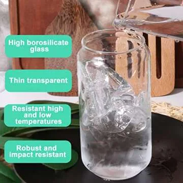 Beer Can Glass with Bamboo Lids and Straw 16 oz Drinking Glasses Can Tumbler Clear Glass Cups Reusable Beer Can Shaped High Borosilicate Glass Great for Smoothies, Tea, Cola, Juice,Soda (4pack)