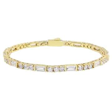 Lulu Mel 14K Gold Plated 3mm Tennis Bracelets For Women, Iced Out Cubic Zirconia Tennis Bracelet Lay...