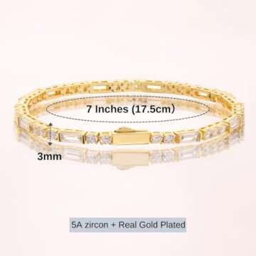 Lulu Mel 14K Gold Plated 3mm Tennis Bracelets For Women, Iced Out Cubic Zirconia Tennis Bracelet Layering Bracelets Trendy Stuff For Ladys (Gold, 7 inch)