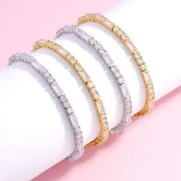 Lulu Mel 14K Gold Plated 3mm Tennis Bracelets For Women, Iced Out Cubic Zirconia Tennis Bracelet Layering Bracelets Trendy Stuff For Ladys (Gold, 7 inch)