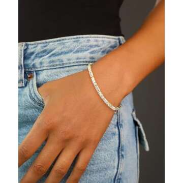 Lulu Mel 14K Gold Plated 3mm Tennis Bracelets For Women, Iced Out Cubic Zirconia Tennis Bracelet Layering Bracelets Trendy Stuff For Ladys (Gold, 7 inch)