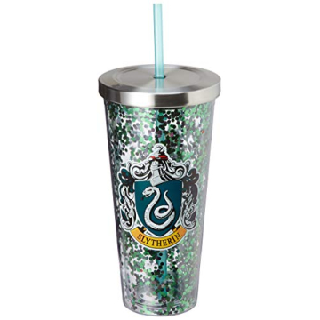 Spoontiques Harry Potter Slytherin Glitter Cup - 20 oz Tumbler with Straw - Enchanting Design