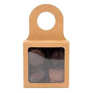 ClearBags Kraft Paper Wine Bottle Box with Window, Size: 3 5/8" x 1 1/8" x 3 5/8", Hanging Foldable Gift Boxes, Holds Truffles, Cookies, Wine Charms, Bottle Stoppers, 25 Pieces FS356A
