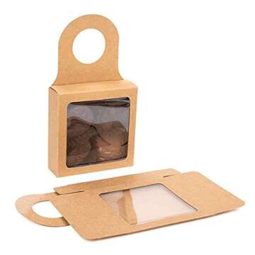 ClearBags Kraft Paper Wine Bottle Box with Window, Size: 3 5/8" x 1 1/8" x 3 5/8", Hanging Foldable Gift Boxes, Holds Truffles, Cookies, Wine Charms, Bottle Stoppers, 25 Pieces FS356A