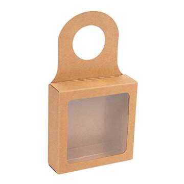 ClearBags Kraft Paper Wine Bottle Box with Window, Size: 3 5/8" x 1 1/8" x 3 5/8", Hanging Foldable Gift Boxes, Holds Truffles, Cookies, Wine Charms, Bottle Stoppers, 25 Pieces FS356A