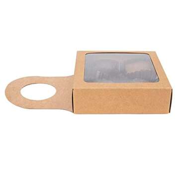 ClearBags Kraft Paper Wine Bottle Box with Window, Size: 3 5/8" x 1 1/8" x 3 5/8", Hanging Foldable Gift Boxes, Holds Truffles, Cookies, Wine Charms, Bottle Stoppers, 25 Pieces FS356A