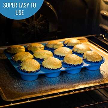 Silicone Muffin Pan & Mini Cupcake Baking Set (12 & 24 Cup) - Non Stick Mini Muffin Tin - BPA Free & Dishwasher Safe Silicon Bakeware Pans/Tins - Rubber Trays & Molds - Free Recipe eBook & Muffin Cups