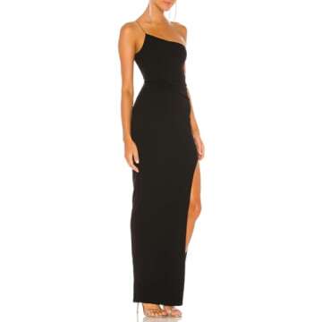 JLCNCUE Women Spaghetti Strap One Shoulder Bodycon Maxi Dress Thigh High Slit Formal Dress Knot Ruched Waist Cocktail Dress