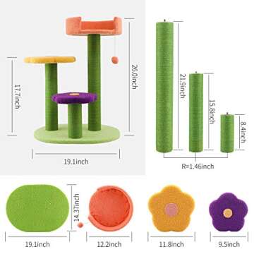 Affenlaskan Cat Tree Cat Tower with Scratching Post Cat Climbing Activity, Natural Sisal Flower Small Cat Trees for Indoor Cats, Kittens