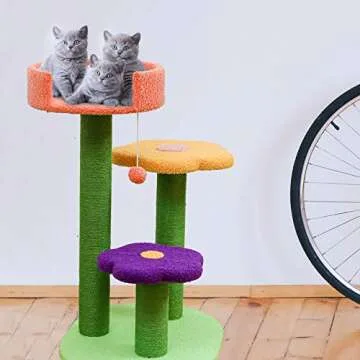 Affenlaskan Cat Tree Cat Tower with Scratching Post Cat Climbing Activity, Natural Sisal Flower Small Cat Trees for Indoor Cats, Kittens