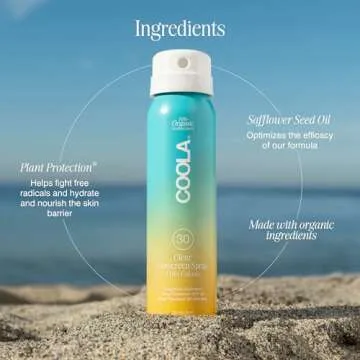 COOLA Organic Sunscreen SPF 30 Sunblock Spray, Dermatologist Tested Skin Care for Daily Protection, Vegan and Gluten Free, Piña Colada, Travel Size, 2 Fl Oz