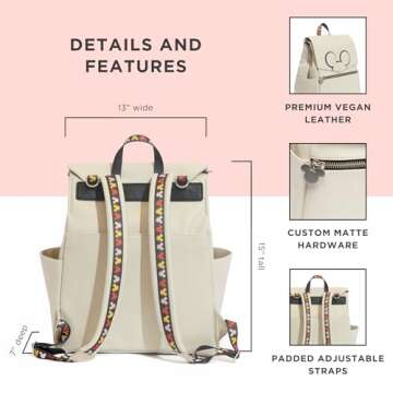 Freshly Picked Classic Diaper Bag Backpack, Wipeable Vegan Leather With Changing Pad, Convertible (Mickey Mania)