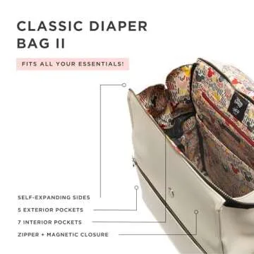 Freshly Picked Classic Diaper Bag Backpack, Wipeable Vegan Leather With Changing Pad, Convertible (Mickey Mania)