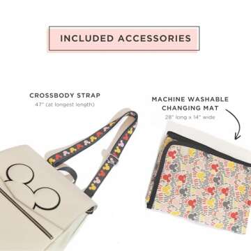 Freshly Picked Classic Diaper Bag Backpack, Wipeable Vegan Leather With Changing Pad, Convertible (Mickey Mania)
