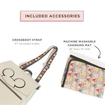 Freshly Picked Classic Diaper Bag Backpack, Wipeable Vegan Leather With Changing Pad, Convertible (Mickey Mania)